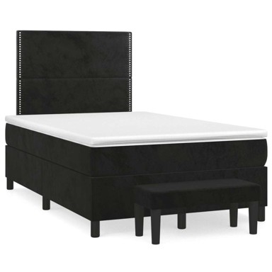Box Spring krevet s madracem, crni, 120 x 190 cm, baršun
