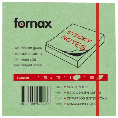 FORNAX Samoljepljivi blok, 75 x 75 mm, 80 listova, neon zeleni