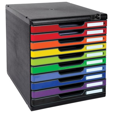 EXACOMPTA Kutija s 10 ladica s ključem 332798D, crna-sort