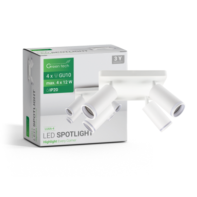 GREEN TECH LED spot svjetiljka Luxa-4 GU10 × 4 bijela nadgradna aluminij
