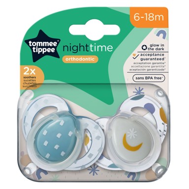 TOMMEE TIPPEE Duda varalica Night time, silikon, 6-18 mj, 2 kom