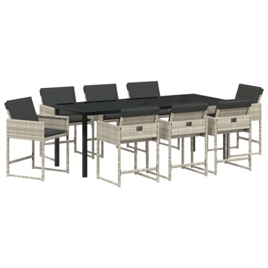 9-dijelni blagovaonski stol i stolice u vrtu s jastučićima, poliratan, svijetlosiva