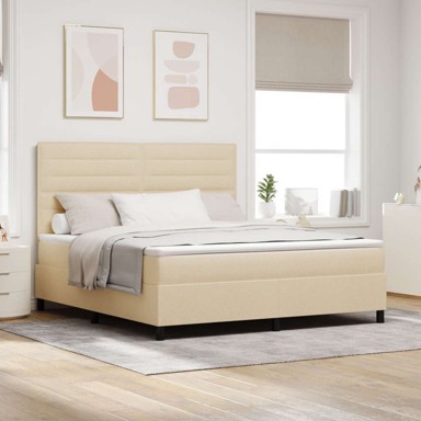 Box spring krevet s madracem, 180x200 cm, tkanina, krem