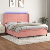 Box Spring krevet s madracem, ružičasti, 160x200 cm, baršun, blok s kvadratima
