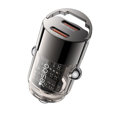 YESIDO Auto punjač Y69, 30 W, 3 A, 2× USB-C, plastika, crna