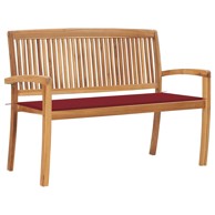 Složiva vrtna klupa s jastukom, 128.5 cm, od masovne tikovine, crvena