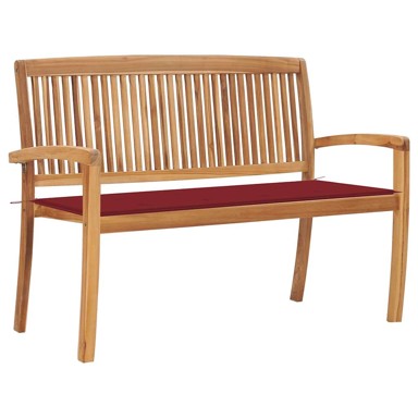 Složiva vrtna klupa s jastukom, 128.5 cm, od masovne tikovine, crvena