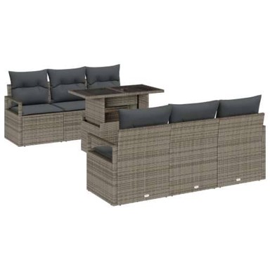 Set sofe za vrt od 7 dijelova s jastučićima, poliratan, sivi, 2-sjedna vrtna sofa s jastučićima, poliratan, sivi