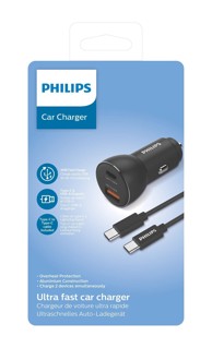 PHILIPS Auto punjač, USB-A, USB-C, 36 W, kabel