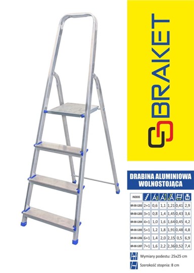 DRABEST Samostojeće aluminijske ljestve 191 cm 5 stepenica + platforma