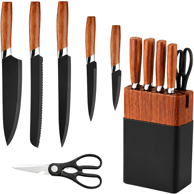 Set kuhinjskih noževa s postoljem XR-40859, crno-smeđi