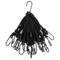 Uže za bungee s kukom, crna, 17 cm, 25 komada