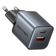 VENTION GaN punjač USB-C + USB-A 30W, siva
