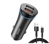 NORTHIX joyroom 30W auto punjač s dva priključka QC3.0 s USB-A na USB-C kabelom -, crni