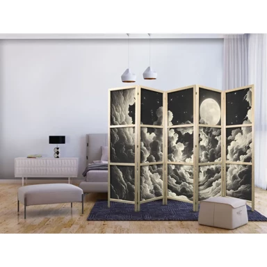 Japanski paravan Mjesec i zvijezde pjevaju među velikim oblacima 225x172 cm