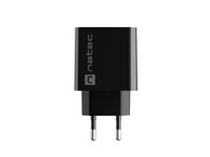 NATEC Punjač Ribera, USB-A + USB-C, 20W PD, crni
