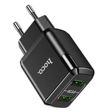 HOCO Zidni punjač Charmer N6, 2x USB-A, QC3.0, 18W, 3A, crni
