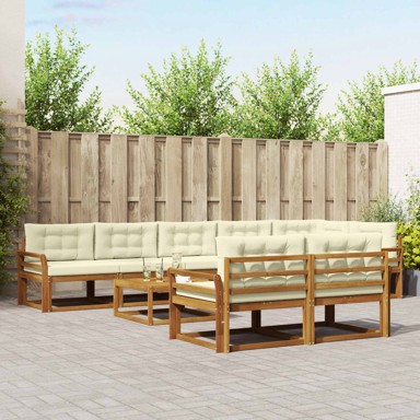 Set vanjskih sofa s jastukom, 9-dijelni, prirodni i krem