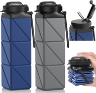 NIKCORP Sklopiva silikonska boca za trčanje Bidon, 610 ml, BPA-free, silikon i PP, tamnosiva, 2 kom