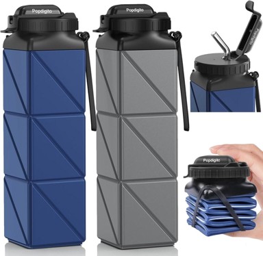 NIKCORP Sklopiva silikonska boca za trčanje Bidon, 610 ml, BPA-free, silikon i PP, tamnosiva, 2 kom