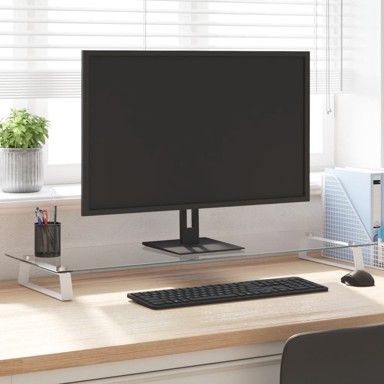 Stalak za monitor, bijeli, 100x35x8 cm, kaljeno staklo i metal
