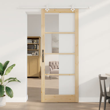 Klizna vrata sa setom opreme od masivnog drva bora 93x232 cm