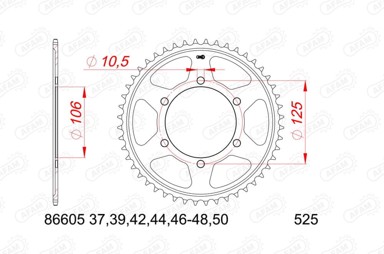Stražnji čelični lančanik 86605-46 za lanac 525, 46 zubi