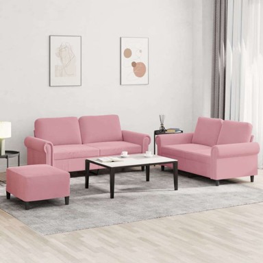 3-dijelni set sofa, s jastucima, s osloncem za noge, ružičasta
