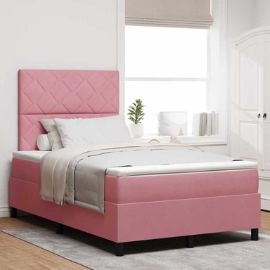 Box Spring krevet s madracem i LED rasvjetom, baršun, 120x190 cm, ružičasta