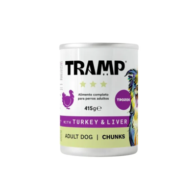 TRAMP Mokra hrana za pse, komadići puretine i jetre, za odrasle pse, 8 × 415 g