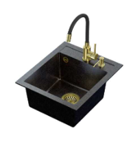 QUADRON Set Sudoper i slavina ART JOHNNY 100 nano PVD, crna sa zlatnim