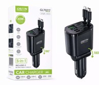 GREEN LYCA Auto punjač 5 u 1 30W s uvlačivim kabelima, crni