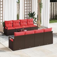 Set sofa s jastukom 7 kom, poliratan, smeđa i crvena