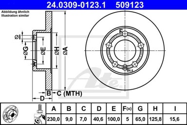 ATE Disk ploča VW 24.0309-0123.1 ZADNJA, a-3 1.4tdi 96 , d232/9