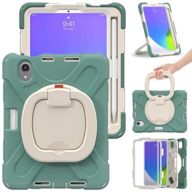 NIKCORP Oklopna maska za iPad Mini 6 sa stalkom držačem za ruku i olovku rotirajuća 360°, zelena