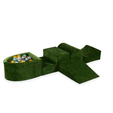 MIMII Pjenasto igralište s brdom i bazenom mikro Velvet Soft Olive + 100 loptica, biserna, srebrna, zlatna, metalik tirkizna