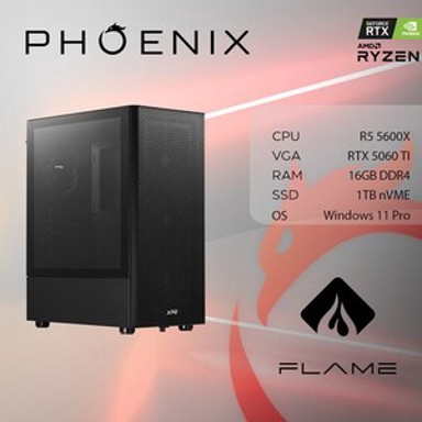 PHOENIX Stolno računalo FLAME X-511 / AMD Ryzen 5 5600X, 16GB, 1TB SSD, GeForce RTX 5060 Ti, Windows 11 Pro