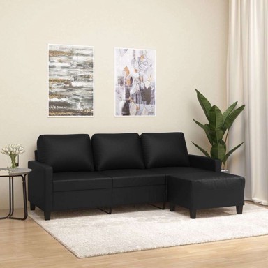 Trosjed s tabureom 80 cm od umjetne kože, crna