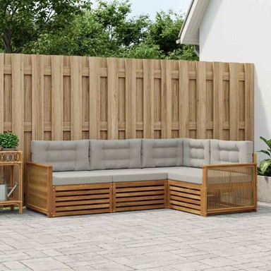 Set vanjskih sofa, 4-dijelni, s jastucima, prirodni i svjetlosivi