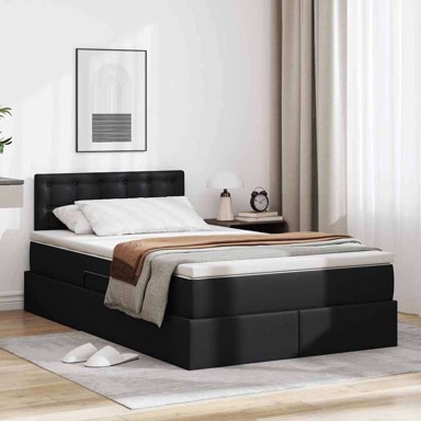 Krevet s od storage s madracem 120 x 200 cm lažna koža, crn