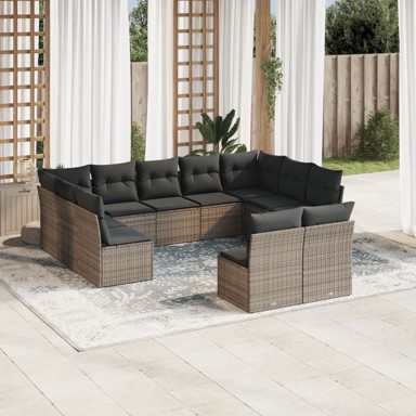 11-dijelni set vrtnih sofa od poliratana s jastucima sivi