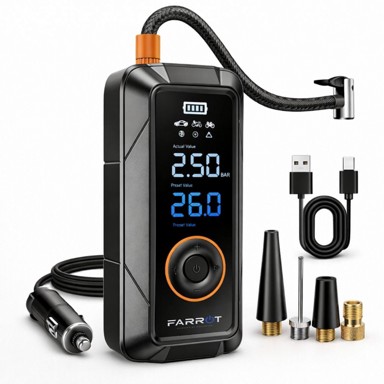 FARROT Kompresor prijenosni baterijski, 150 PSI, 12 V, LCD zaslon, automatsko zaustavljanje