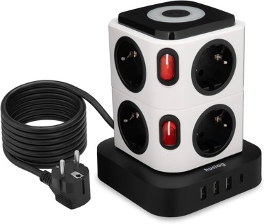 PowerTower utičnica, 12-u-1, 8x utičnica + 4x USB, zaštita, prekidač
