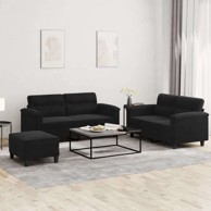 3-dijelni set sofa s jastucima i osloncem za noge od mikrovlakana, crna