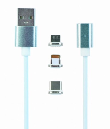 GEMBIRD Kabel USB 2.0, 3-u-1 Lightning/MicroUSB/USB-C, 1 m, magnetski, srebrni, CC-USB2-AMLM31-1M