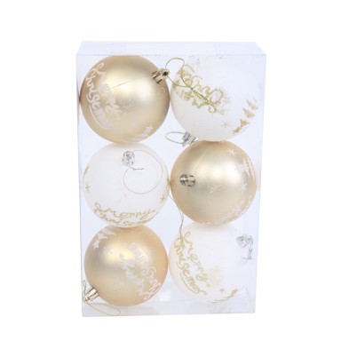 Božićne kuglice, set 6 kom, 8 cm, zlatna i bijela