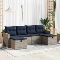 6-dijelni set vrtnih sofa, od poliratana, s jastucima, sivi