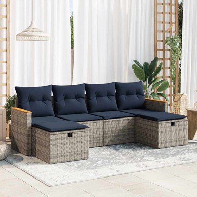 6-dijelni set vrtnih sofa, od poliratana, s jastucima, sivi
