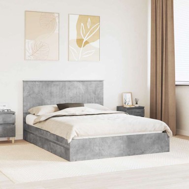 Krevet s prostorom za pohranu s uzglavljem 150×200 cm, betonski sivi