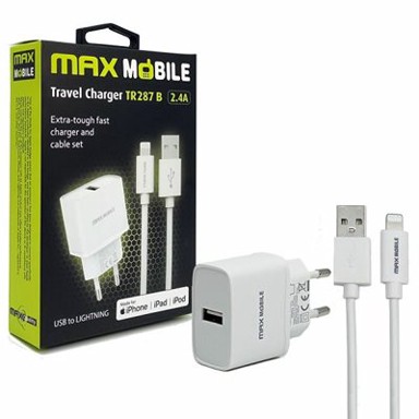 MAXMOBILE Kućni punjač SET 2u1 TR287B, USB-A, Lightning, 1m, bijeli